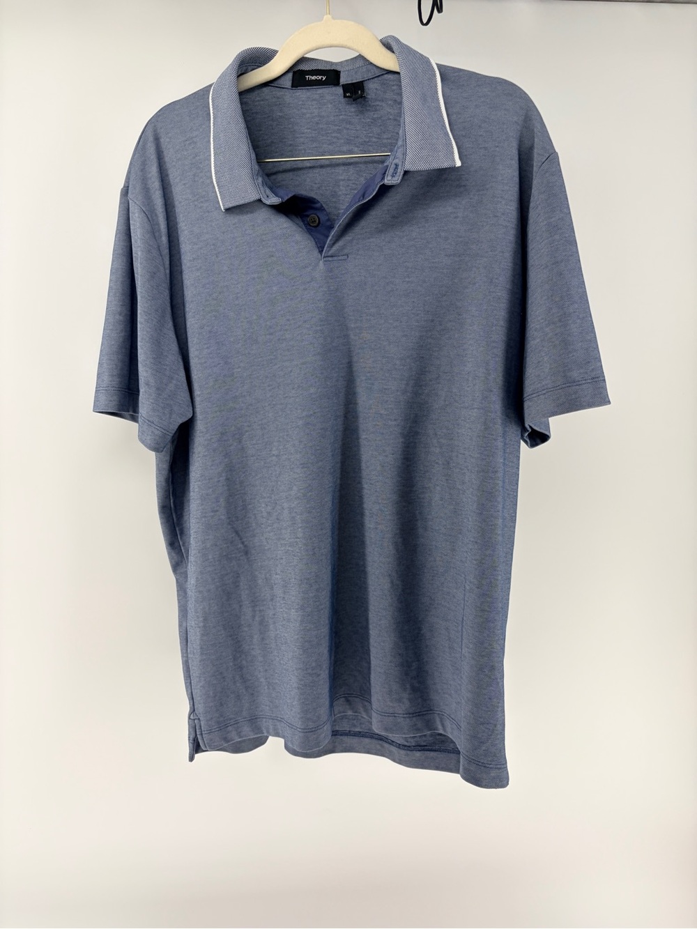 Theory Men's Pina Cotton Blue Polo Shirt with Contrast Collar Heather Blue XL
